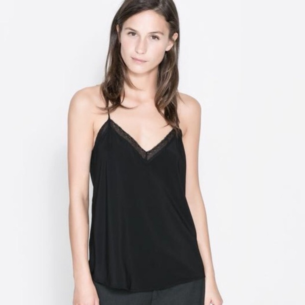 Zara Black Camisole with Lace Trim